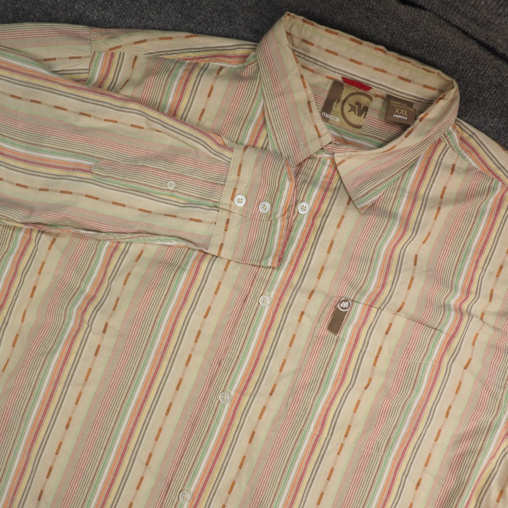 Mecca Shirt Mens 2XL Long Sleeve Striped Tan Y2K Streetwear Urban Hip Hop
